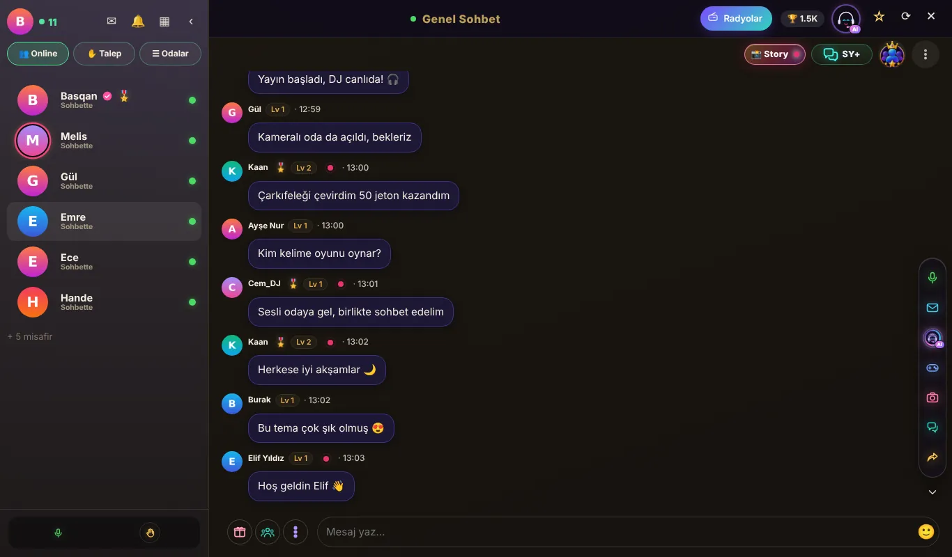 Sesli chat paneli sohbet odası ekranı (bilgisayar)