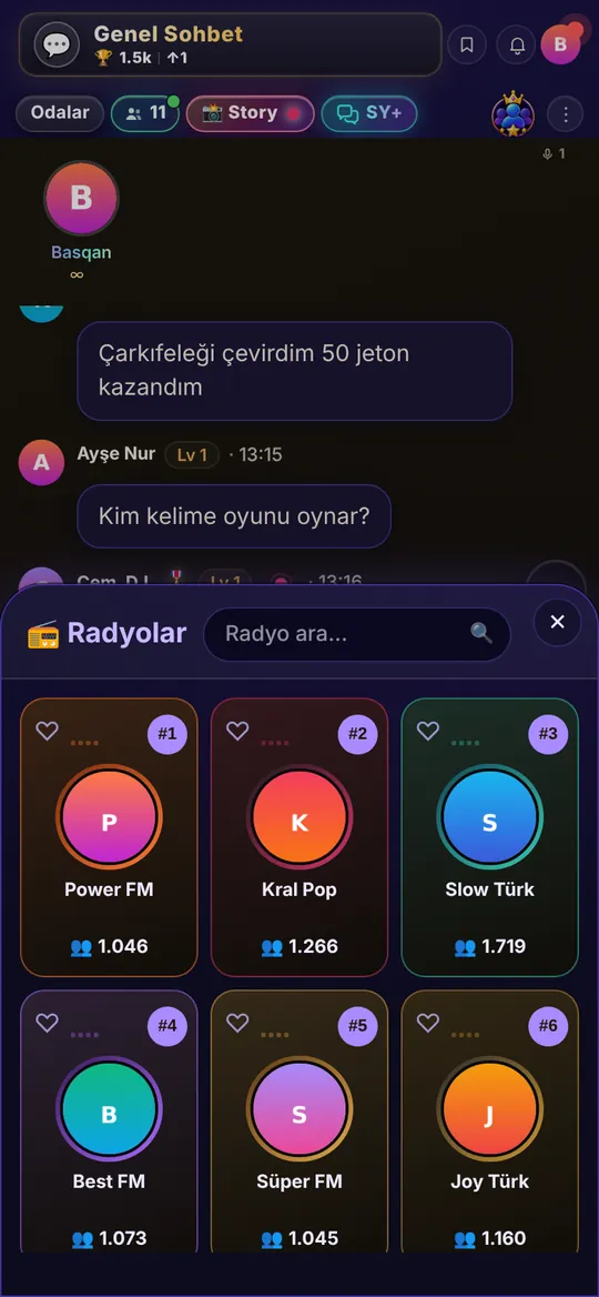 SesliYayin radyolar mobil ekranı