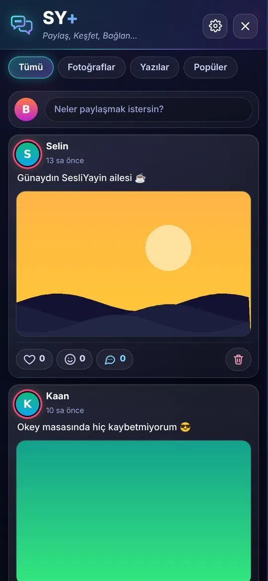 SesliYayin sy+ duvar mobil ekranı